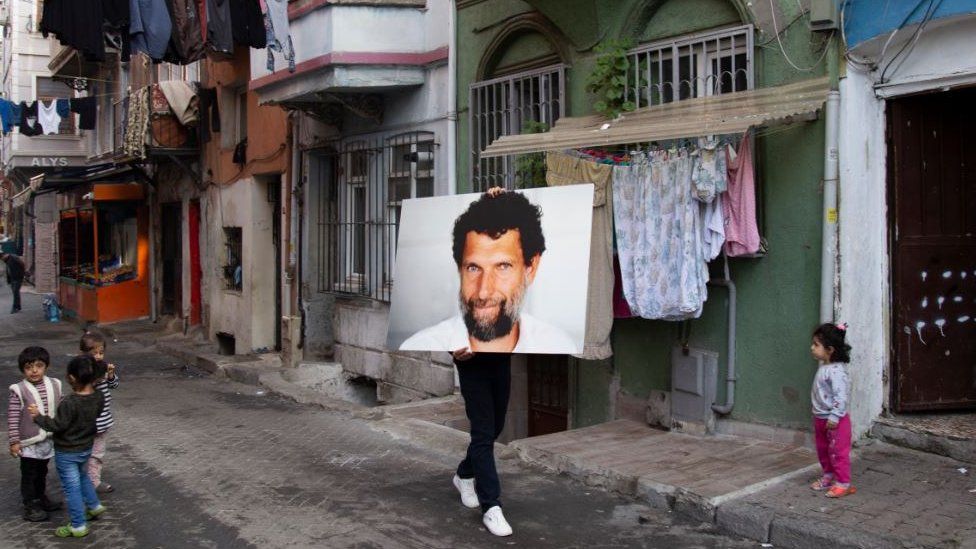 Turkish artist Ates Alpar took a portrait of Osman Kavala around Istanbul to highlight his four years in jail