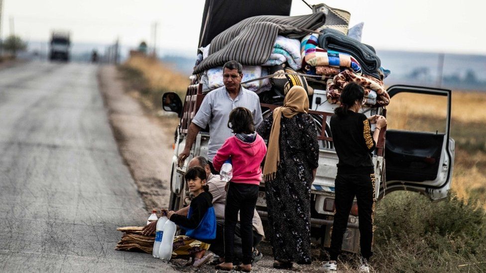 Families have been fleeing in the Syria-Turkey border region