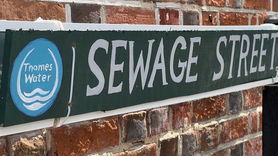 Sewage Street sign, with mock Thames Water logo