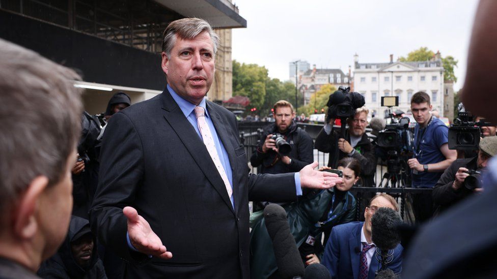 Chairman of the 1922 Committee, Sir Graham Brady, speaks to the press following the resignation of Liz Truss as Prime Minister Of The United Kingdom on October 20, 2022 in London, England. Liz Truss has been the UK Prime Minister for just 44 days and has had a tumultuous time in office.