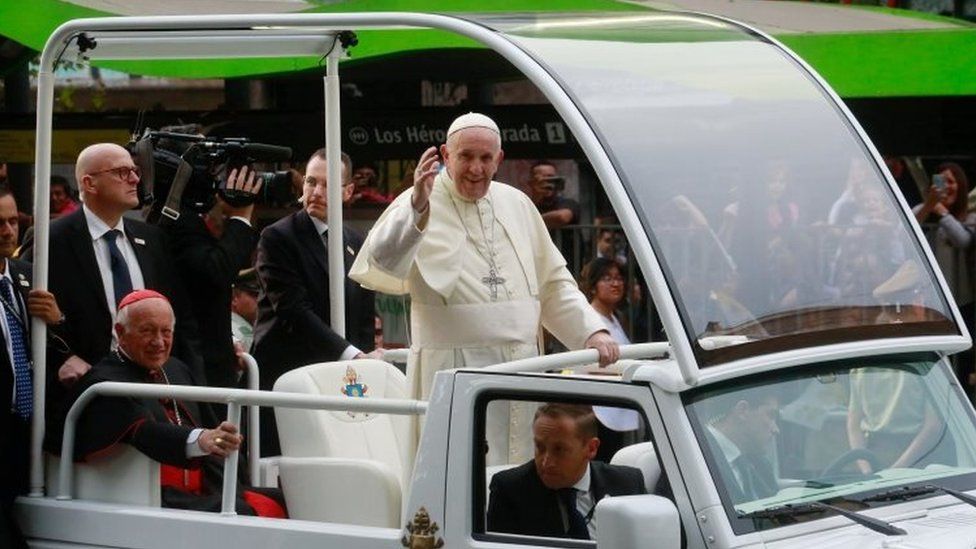 Pope Francis waves to crowds in Santiago, Chile. Photo: 15 January 2018