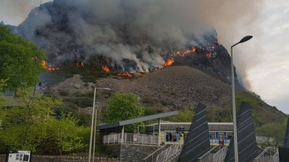A mountain in Snowdonia on fire