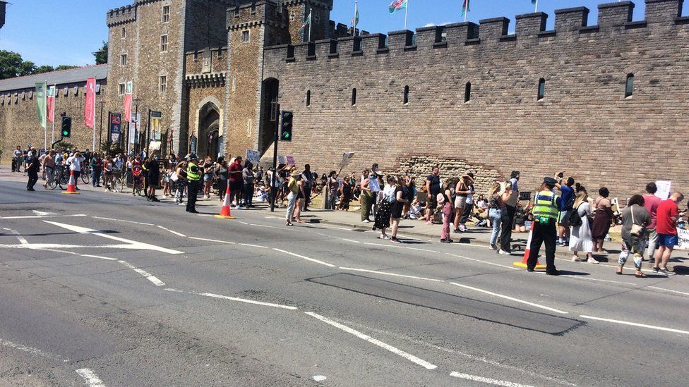 They gathered peacefully outside city's castle on Sunday