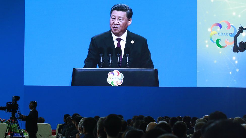 Chinese President Xi Jinping delivers his speech during the opening ceremony of the Conference on Dialogue of Asian Civilizations in Beijing in May 2019