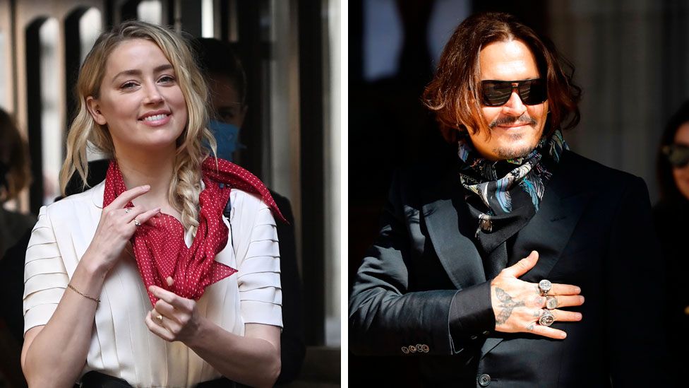 Composite pic of Amber Heard and Johnny Depp