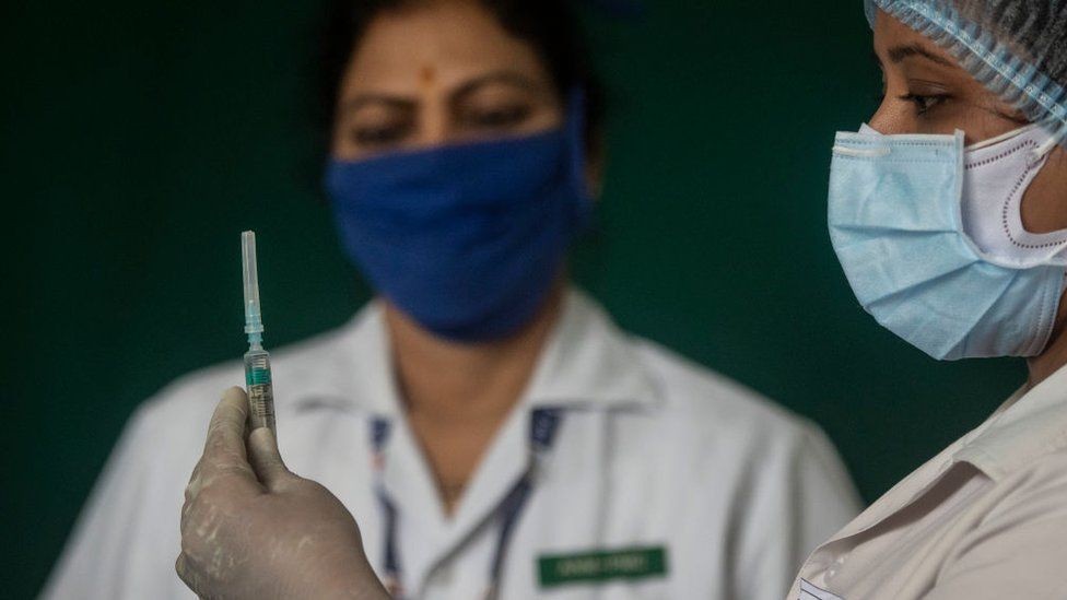 Healthcare workers during a dry run of Covid-19 vaccination at Yerawada, on January 8, 2021 in Pune, India