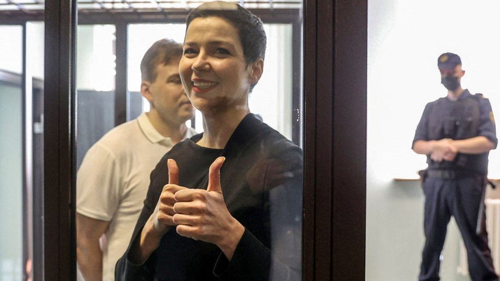 Maria Kolesnikova and Maxim Znak in Minsk court, 4 Aug 21
