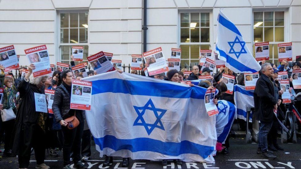 Protesters with Israeli flag