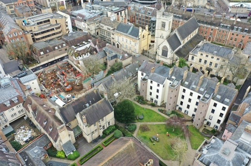 Aerial view of the excavations within the local context taken with a drone