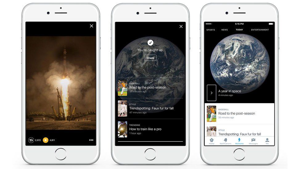 mobile phones showing twitter 'moments'