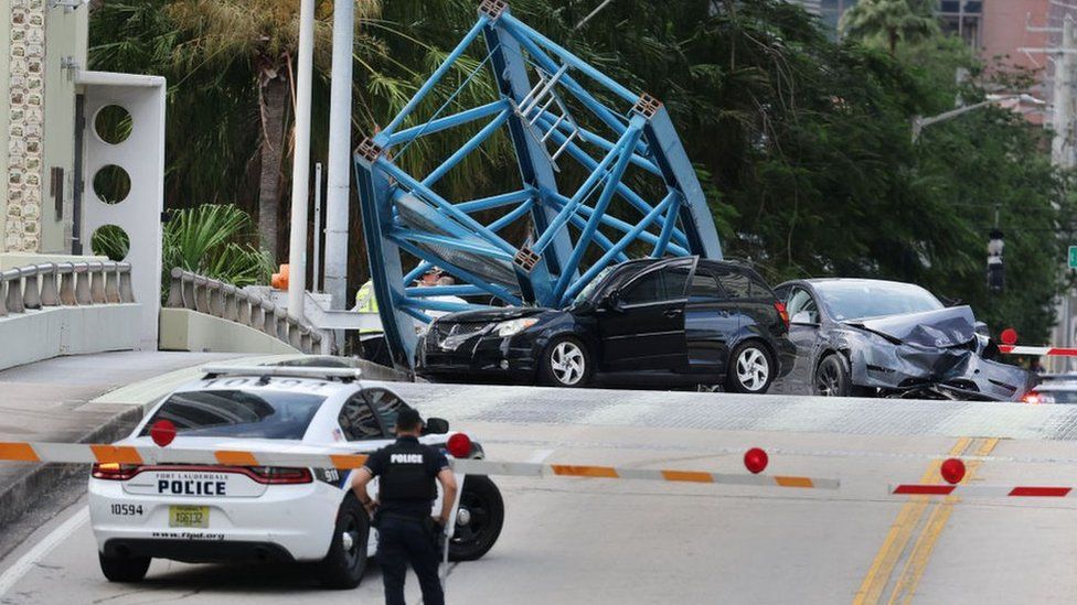 A construction worker was killed and two people were taken to the hospital after a portion of a crane dropped onto the Southeast Third Avenue bridge over the New River in downtown Fort Lauderdale on Thursday, April 4, 2024.