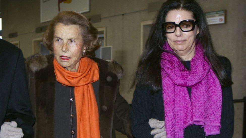 Liliane Bettencourt and her daughter Francoise Bettencourt Meyers pictured in 2011