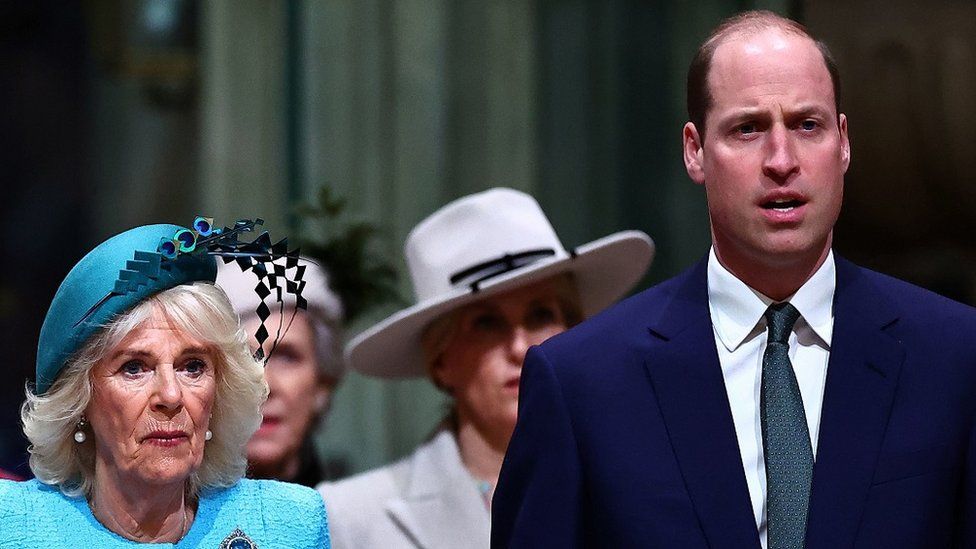 An image showing Camilla and William, side-by-side arriving at the Commonwealth Day service
