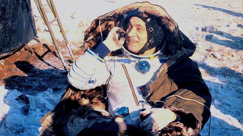 Valery Polyakov in a cosmonaut's suit