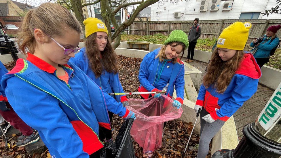 Girlguides taking part in an Ely litter pick