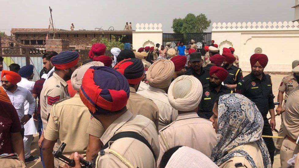 Outside Sidhu Moose Wala's house in Mansa, Punjab