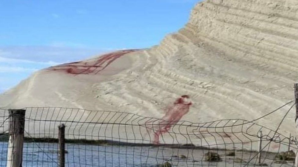 The defaced Scala dei Turchi (Stair of the Turks) in Realmonte, Italy, 08 January 2022