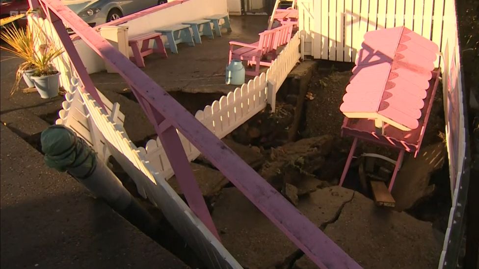 Damage at the front of Millar's Milky Bar ice cream shop in Dungiven