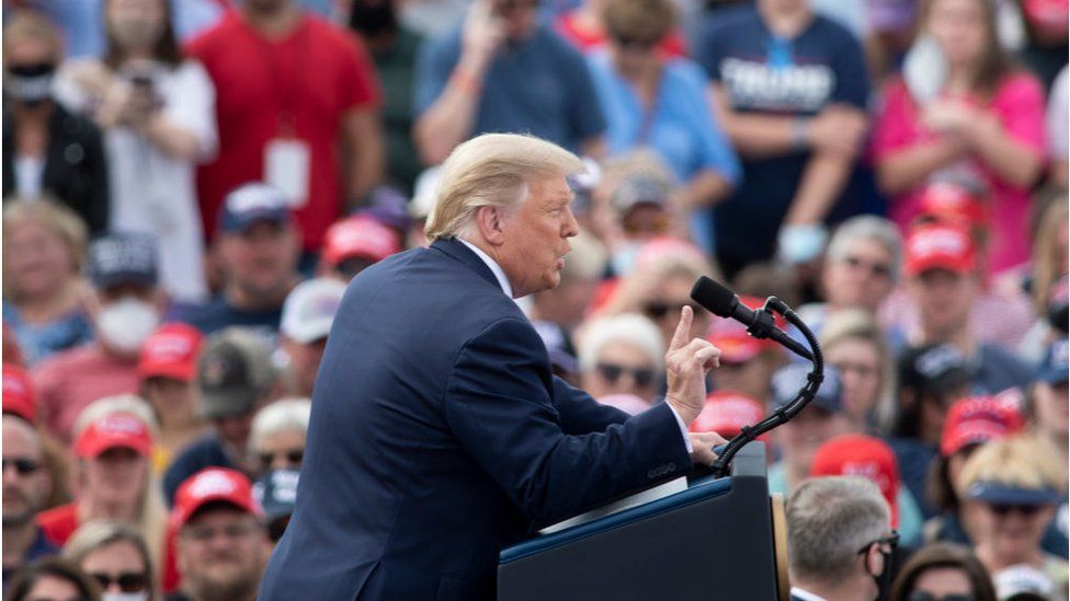 Few audience members wore masks at Mr Trump's North Carolina rally