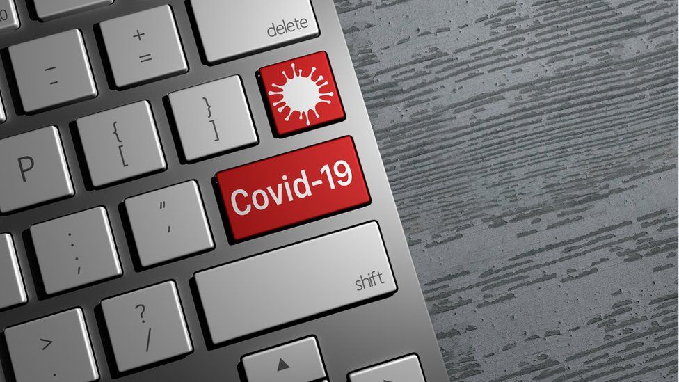 Covid button on laptop