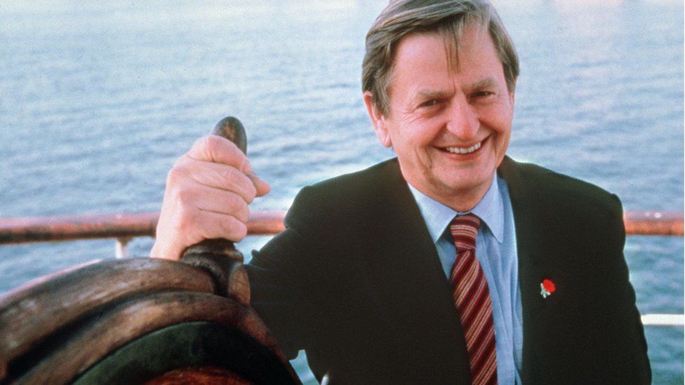 Swedish Prime Minister Olof Palme in Stockholm on a boat (file photo)