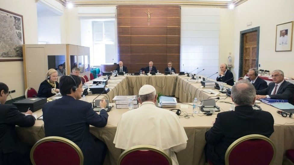Pope Francis at Vatican bank council meeting