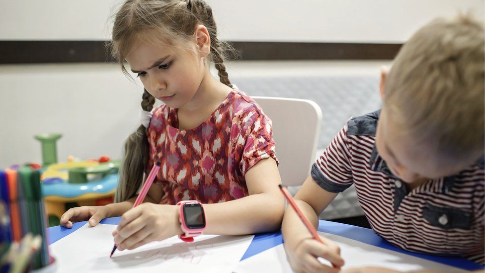 Ukrainian children in classroom