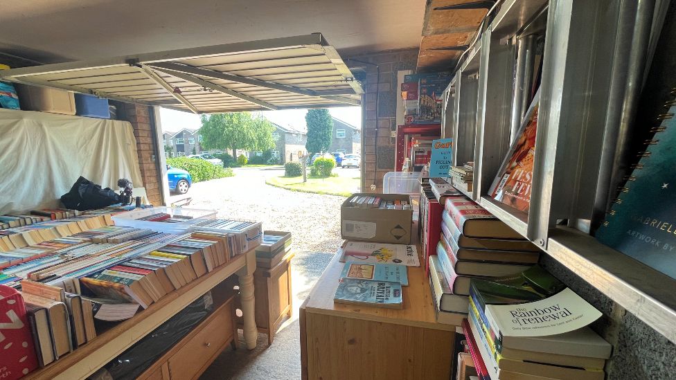 Garage turned into a library for the community in Oakham, Rutland