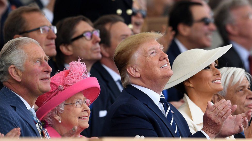 Mr Trump sat next to the Queen during the D-Day commemorations