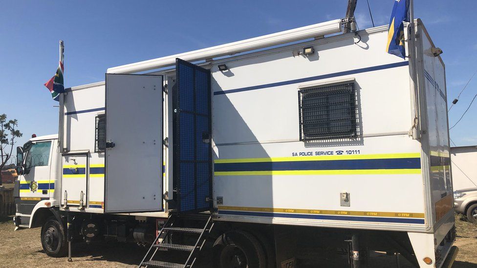 A mobile police station in Mthwalume, South Africa