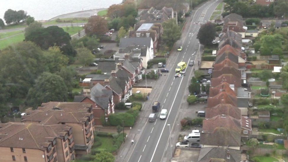 Scene of moped crash from air