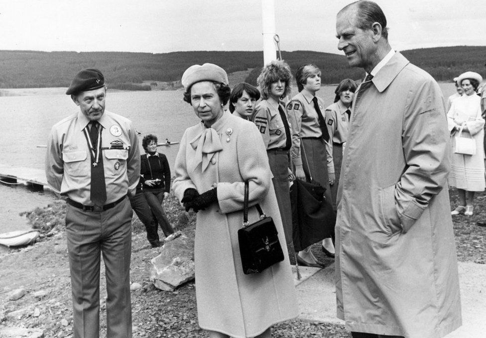 Queen Elizabeth II with the Duke of Edinburgh at Kielder in 1982