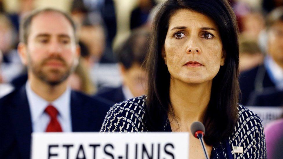 U.S. Ambassador to the United Nations Nikki Haley attends the United Nations Human Rights Council in Geneva, Switzerland June 6, 2017