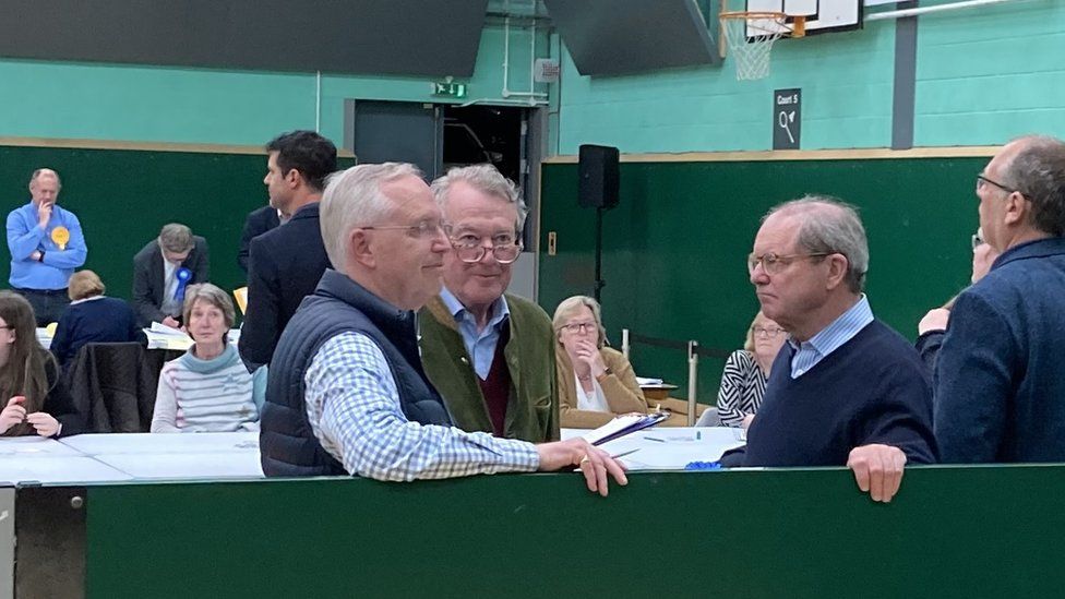 Conservative party MP Geoffrey Clifton-Brown (right) and Gloucestershire Police and Crime Commissioner Chris Nelson at the Cotswold count