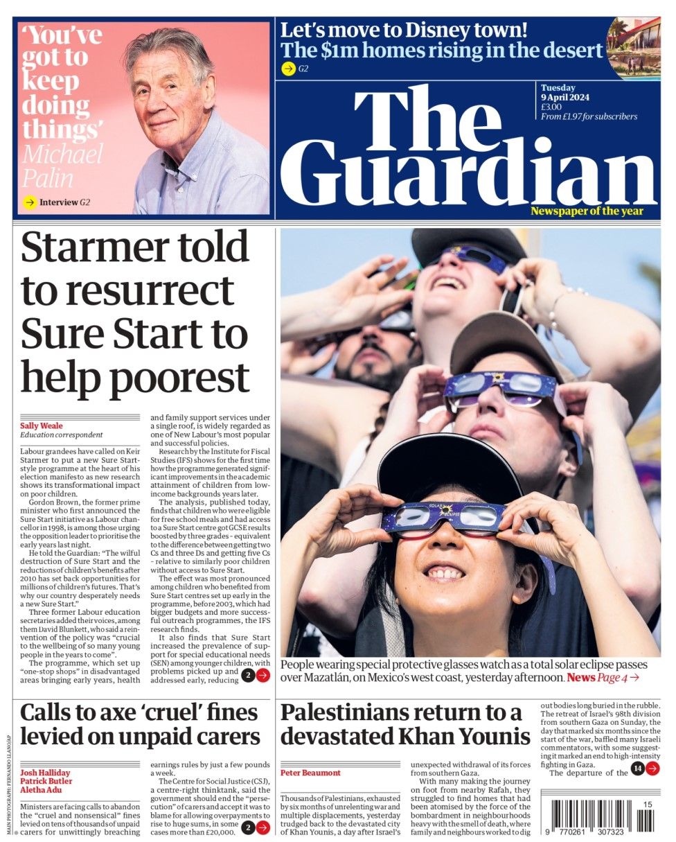 The headline on the Guardian reads: Starmer told to resurrect Sure Start to help poorest