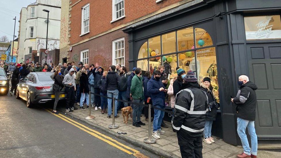 Queue for Banksy T-shirts