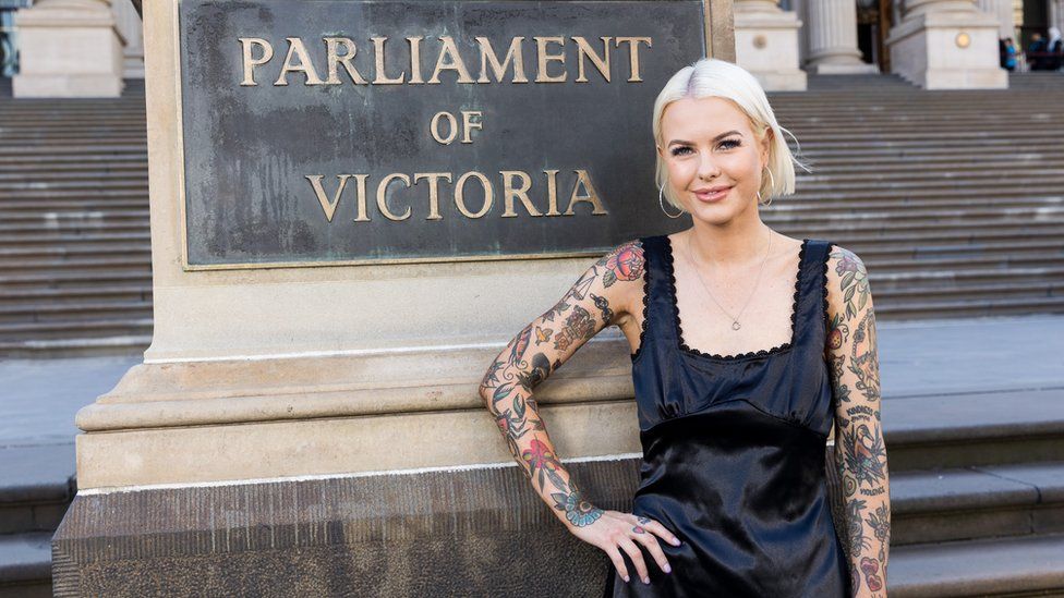 Georgie Purcell outside Victorian Parliament
