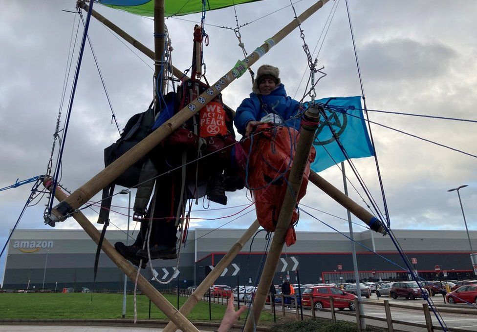 Protest at Amazon's fulfilment centre at Castle Donington, near East Midlands Airport