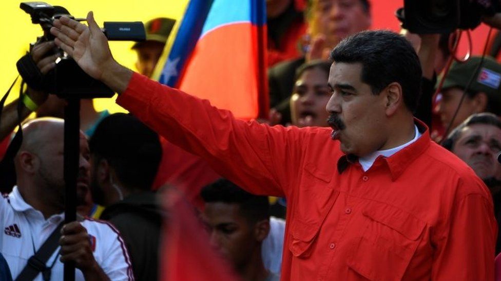 President Nicolás Maduro addresses his supporters at a rally in Caracas. Photo: 1 May 2019