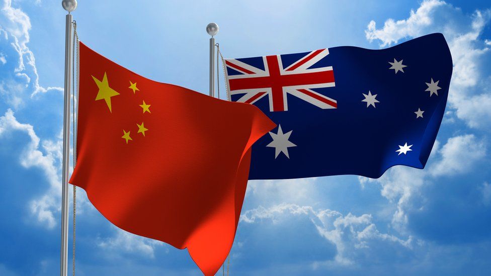 The flags of China and Australia