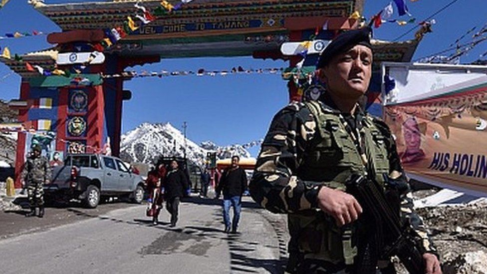 Indian security officer stands guard in Tawang sector