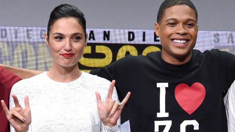 Gal Gadot and Ray Fisher during Comic-Con International 2017 in San Diego