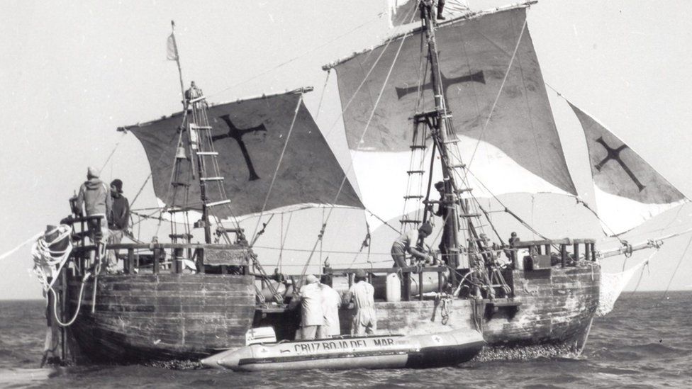 A view of one of Vital Alsar's three galleons from his Atlantic crossing in 1977