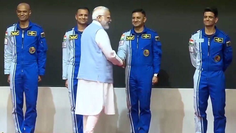The four astronaut-designates with PM Modi