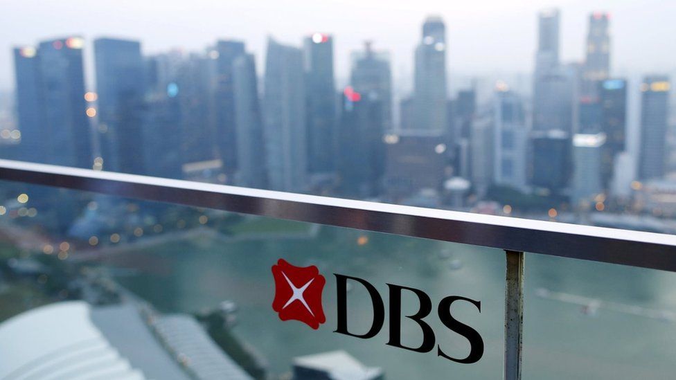 DBS logo and Singapore skyline