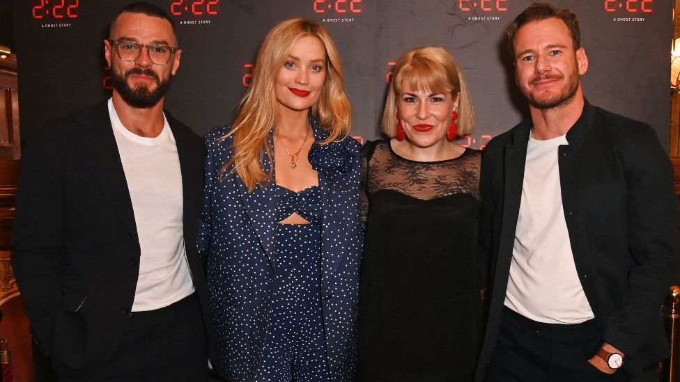 Cast members Matt Willis, Laura Whitmore, Tamsin Carroll and Felix Scott attend the press night performance featuring new cast members for "2:22 A Ghost Story" at The Criterion Theatre on September 14, 2022 in London, England