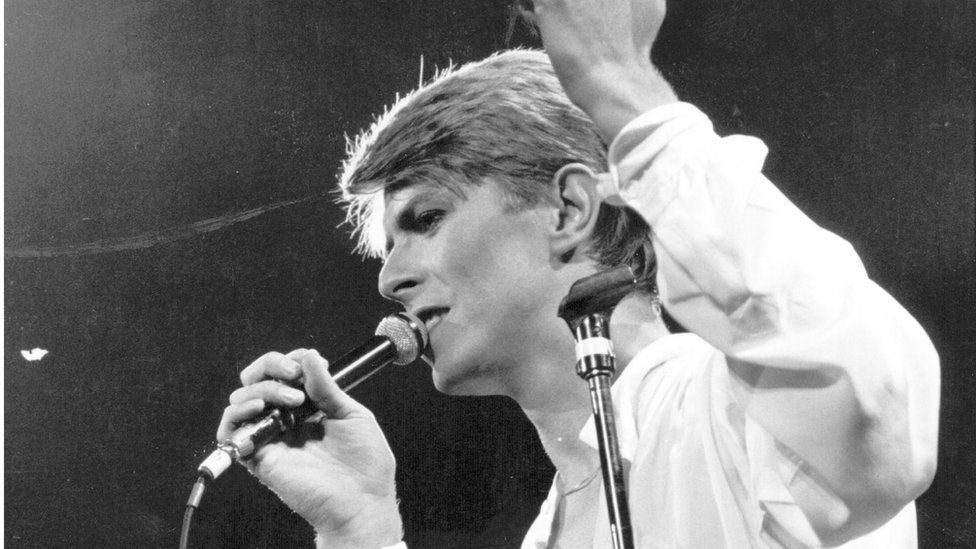 British pop rock singer David Bowie in concert at Earl's Court, London during his 1978 world tour