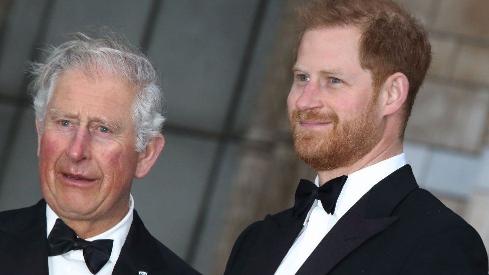 Prince Harry with Prince Charles at the World Premiere of Netflix's Our Planet at the Natural History Museum, Kensington, in April 2019