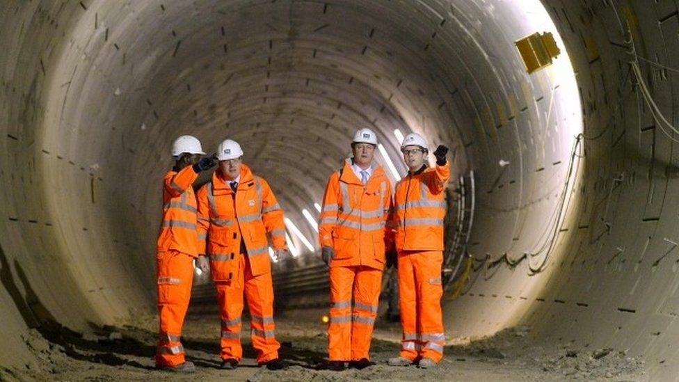 David Cameron and Boris Johnson at Crossrail construction site, 2014