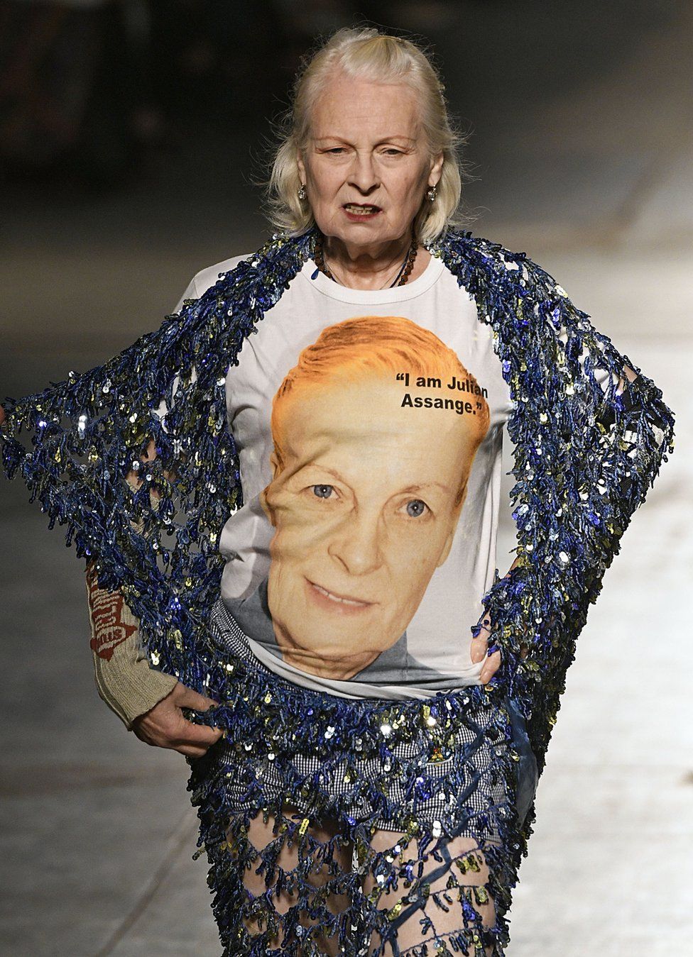 Fashion designer Vivienne Westwood walks the runway at the Vivienne Westwood show during Milan Men's Fashion Week Spring/Summer 2017 on June 19, 2016 in Milan